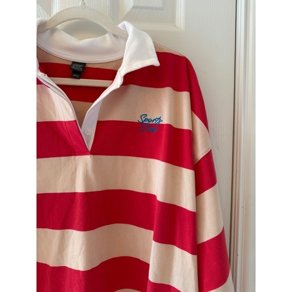 Wild Fable Striped Rugby Pullover Women's Boxy Cropped Preppy Red Tan - Picture 3 of 7